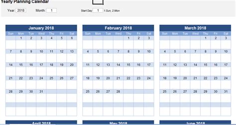 Free Excel Yearly Planning Calendar For Planning And Scheduling