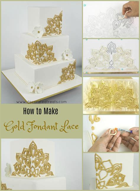 How to cover a square cake in fondant of cake decorating: Square Wedding Cake in 2020 | Fondant lace, Gold fondant ...