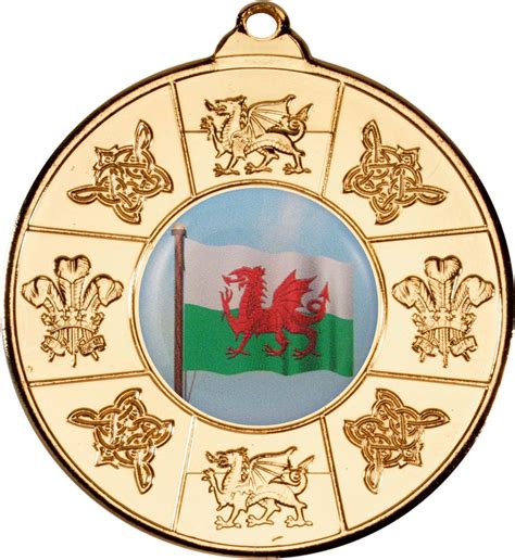 Welsh Patterned Medal Gold 50mm 2