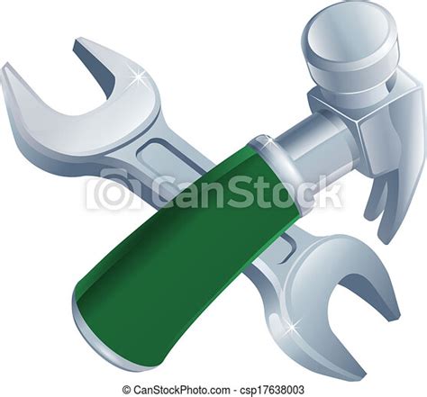Vector Clipart Of Crossed Hammer And Spanner Tools Icon Of Cartoon
