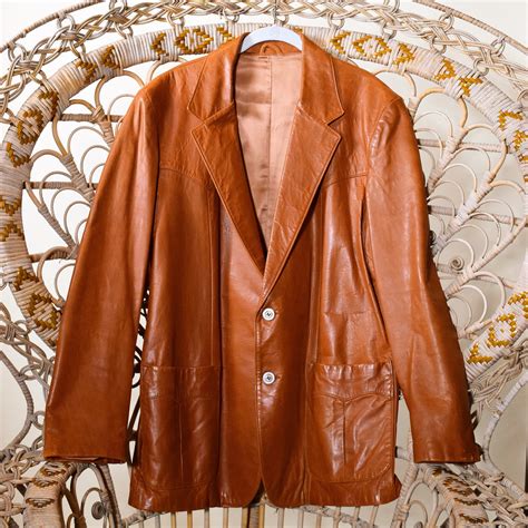 1970s Authentic Vintage Chestnut Brown Leather Classic Blazer Coat