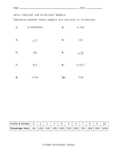 Rational And Irrational Numbers Worksheet For 8th 9th Grade Lesson