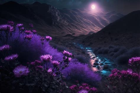 Premium Photo Purple Flowers In The Mountain At Night