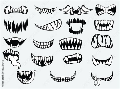 Set Of Scary Smile Masks Collection Of Different Types Of Smiling