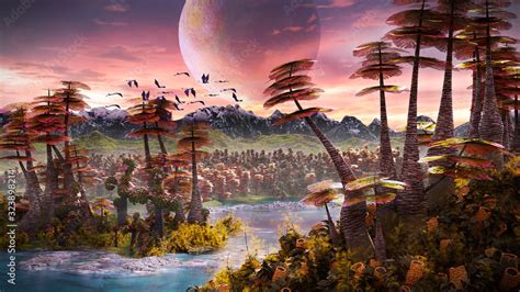 Alien Planet Landscape Beautiful Forest The Surface Of An Exoplanet Stock Illustration Adobe