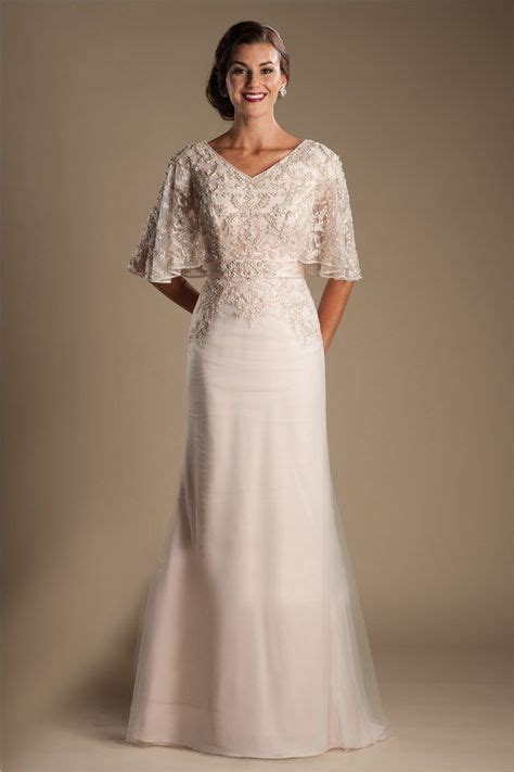 Modest V Neck Flutter Sleeve Champagne Tulle Lace Beaded Wedding Dress