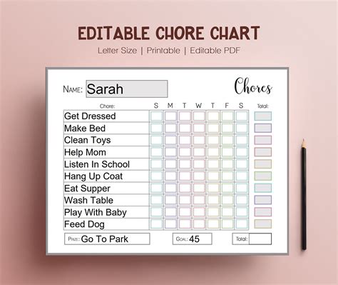 Editable Chore Chart For Kids Printable Job Chart Editable Etsy