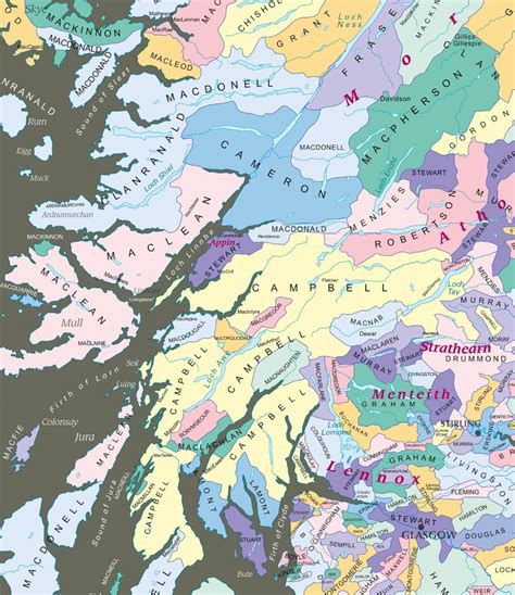 Detailed Map Of The Western Portion Of The Ancient Scottish Clan Lands