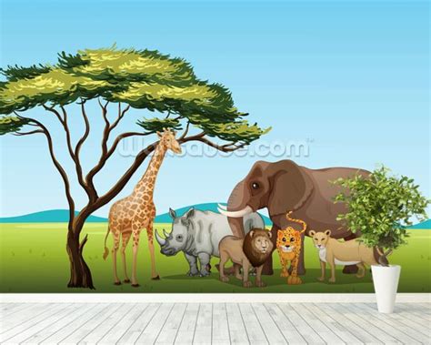 African Safari Cartoon Wallpaper Wall Mural Wallsauce Canada