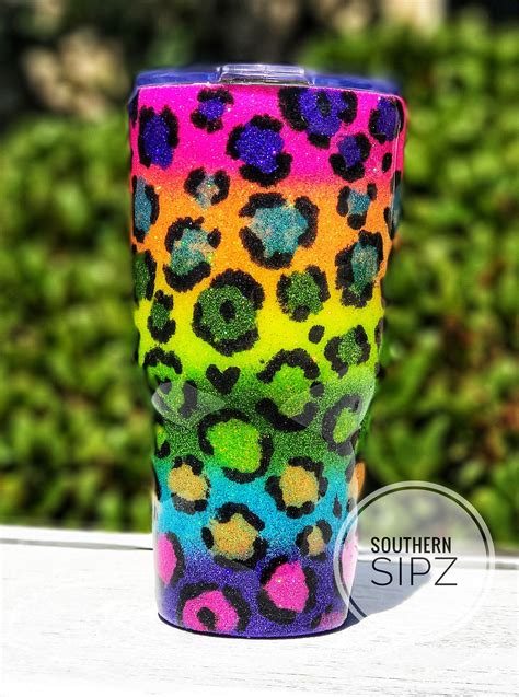 Leopard Tumbler Leopard Print Rainbow Glitter Tumbler Custom Tumbler