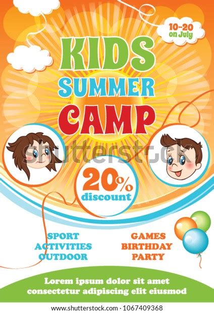 Summer Kid Camp Flyer Vector Cartoon Stock Vector Royalty