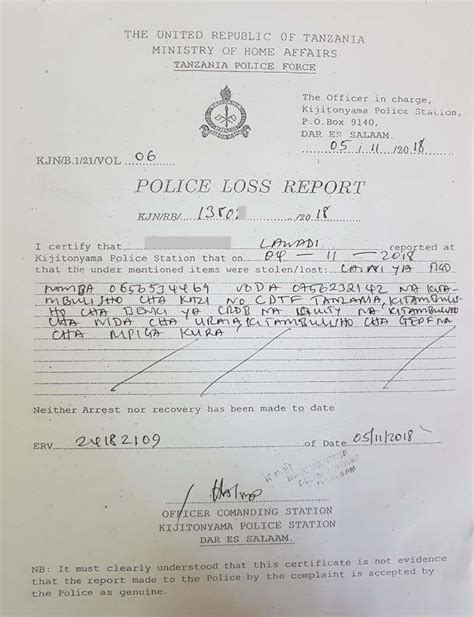 Police loss report