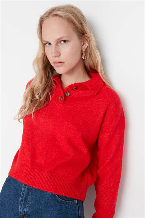 Trendyol Red Soft Textured Basic Knitwear Sweater