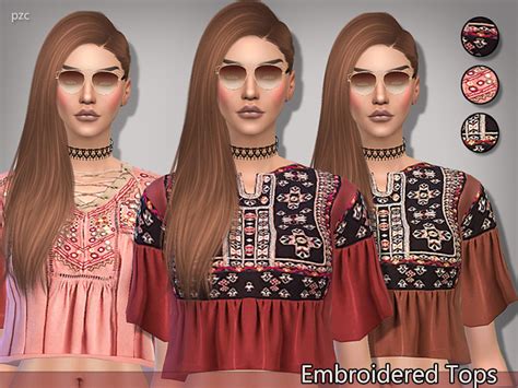 Pzc Embroidered Tops By Pinkzombiecupcakes At Tsr Sims 4 Updates