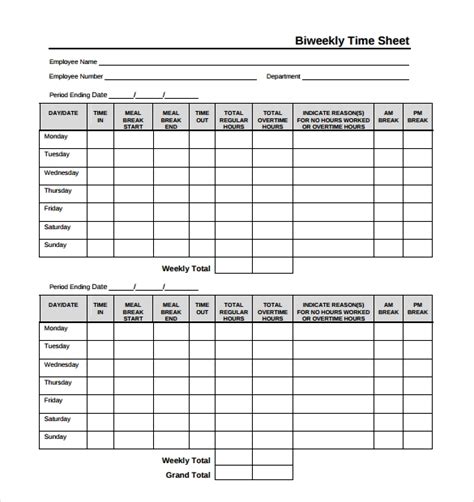 Printable Bi Weekly Timesheet Template Business Psd Excel Word Pdf