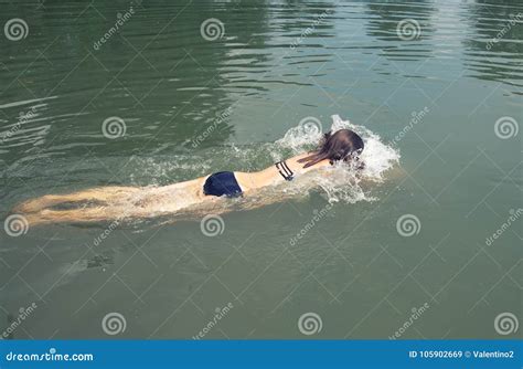 Girl Swimming In A Lake Stock Image Image Of Bikini 105902669