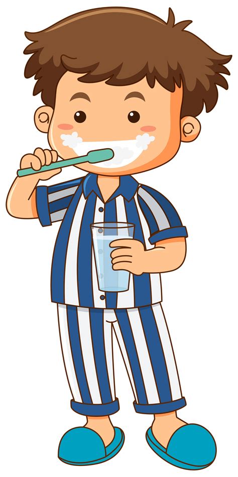 Boy In Pajamas Brushing Teeth 550164 Vector Art At Vecteezy
