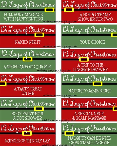 {printable} 12 lays of christmas coupons for couples while he was napping