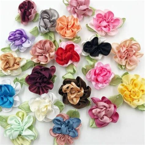 40pcs 2tone satin ribbon bow flower appliques sewing art scrapbooking decoration ebay