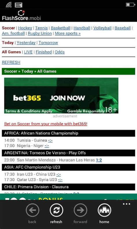 On flashscore.com.ng you can find english premier league livescore, serie a results, bundesliga scores, mls, mexican soccer league, and e.g. FlashScore Mobile View for Windows 10 Mobile