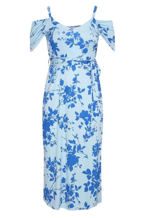 Yours London Plus Size Blue Floral Cold Shoulder Maxi Dress Yours