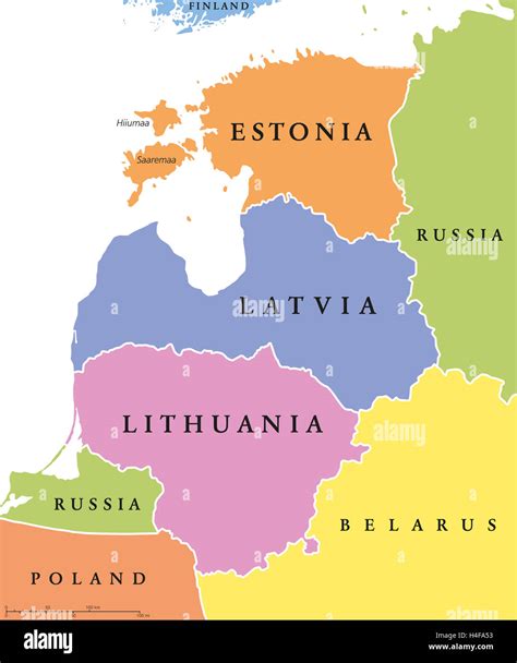 Baltic single states political map, known as Baltics, Baltic nations ...