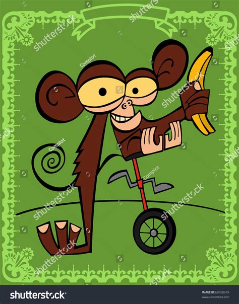 Maybe you would like to learn more about one of these? Small Monkey Mounts Unicycle Banana Hand Stock Vector ...