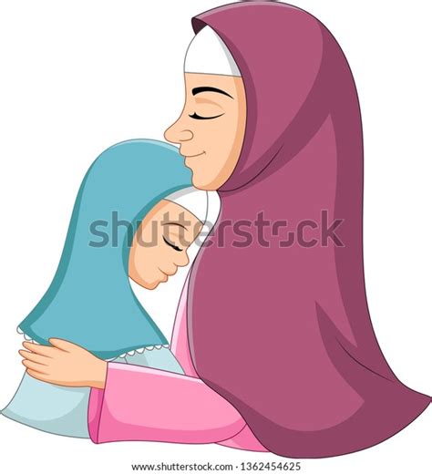 Happy Muslim Mother Hugging Her Daughter Stock Illustration 1362454625 Shutterstock
