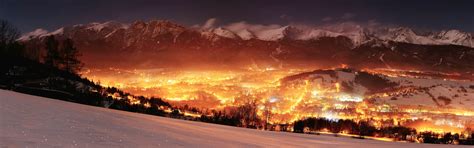 Poland Landscape Mountain Valley Lights Glowing