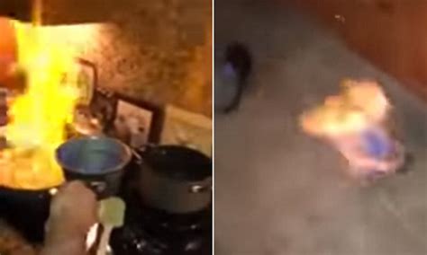 Husband Attempts To Make Flambe Dessert For His Wife And Fails