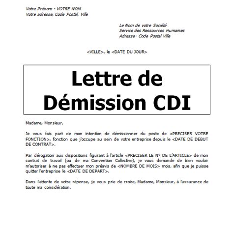 Lettre De Demission Sans Preavis A L'amiable Belgique