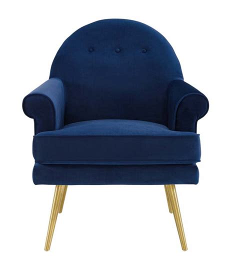 Blue Velvet Round Back Gold Legs Armchair