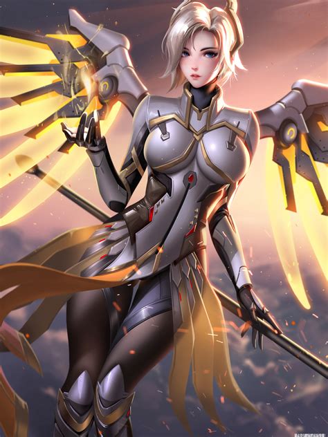 Wallpaper Mercy Overwatch Video Games Video Game Girls