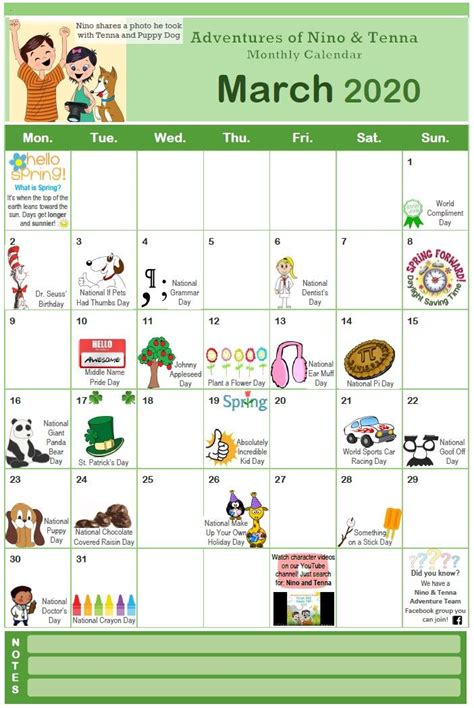 March 2020 Kid's Calendar | Kids calendar, Calendar, March calendar