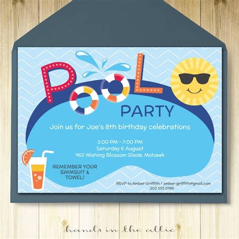 Pool Party Invitation Card Editable Template Party Printable Etsy