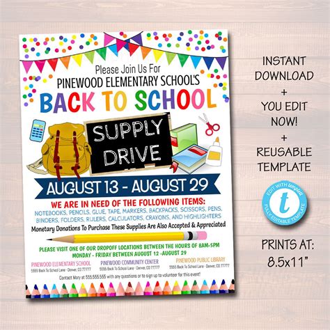 Editable School Supply Drive Flyer Printable Pta Pto Flyer Etsy