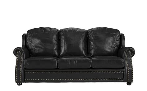 Leather Sofa 3 Seater Living Room Couch With Nailhead Trim Black