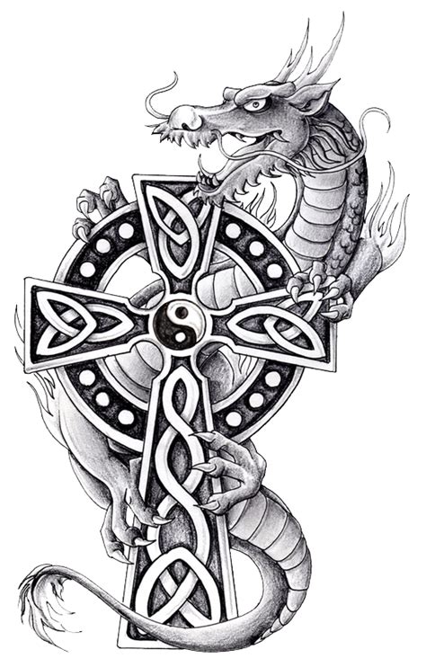 Dragon With Celtic Cross And Yin And Yang Yin And Yang Dragons
