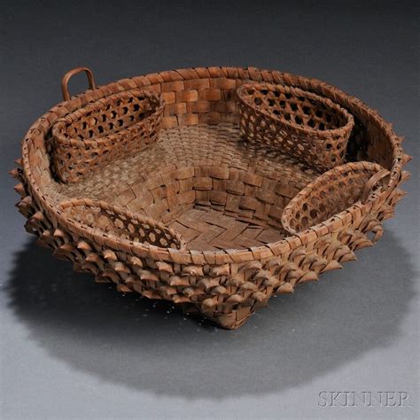Woven Splint Sewing Basket Northeastern Woodland Indian Tribe Late