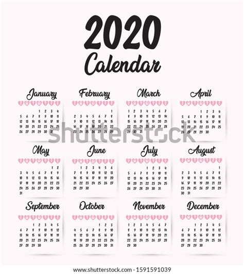 2020 Calendar Hearts Design Planner Time Stock Vector Royalty Free
