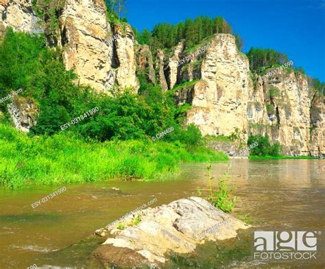 Rock Wall On The River Ai Chelyabinsk Region Bashkiria Stock Photo