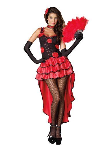 Buy Red And Black Sexy Flamenco Dancer Costume 4 Piece Set Feather Fan Rosette Hair Clip Sizes