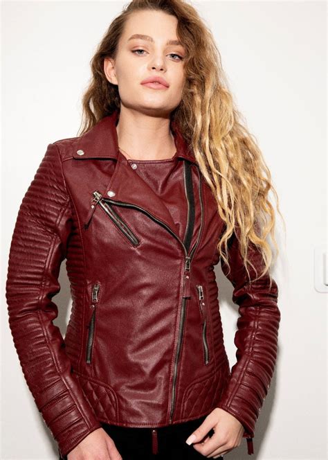 Buy Womens Quilted Leather Motorcycle Jacket Maroon Lucajackets Luca Designs