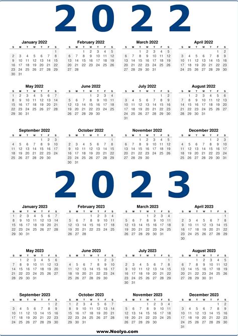 2022 And 2023 Monthly Calendar Printable Two Year Calendar 2022 23 Riset