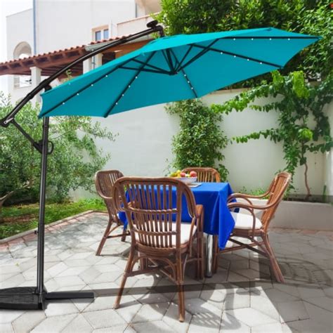 Costway 10ft Outdoor Offset Umbrella Solar Powered Led 360degree