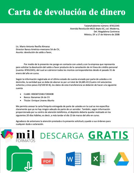 Carta De Solicitud De Devolucion De Dinero Chevyplan Sample Site D