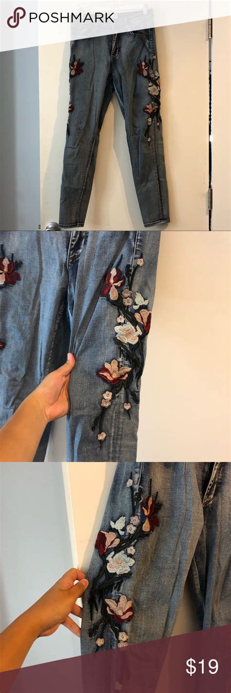 Embroidered Flower Jeans Flower Jeans Embroidered Flowers Womens