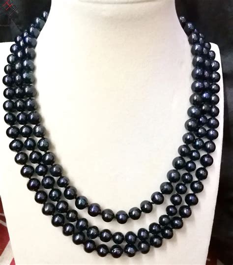 50 127cm Women Jewelry Necklace 8mm Black Pearl Handmade Necklace