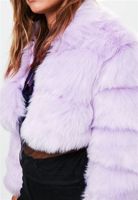 Missguided Petite Purple Cropped Faux Fur Coat Lyst