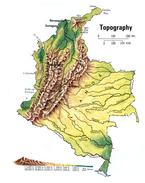 Colombia Topographic Mapfree Printable Topographic Map Of Colombia